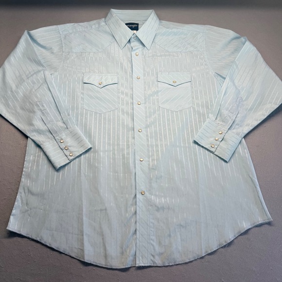 Wrangler Other - Wrangler Shirt Mens XXL Blue 75222BL Western Pearl Snap Jacquard Stripe LS